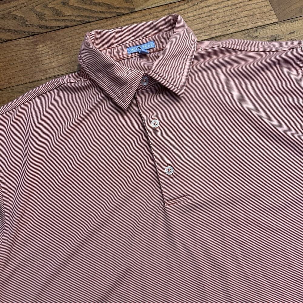 Genteal Striped Athletic Performance Golf Polo Button Up Shirt Large